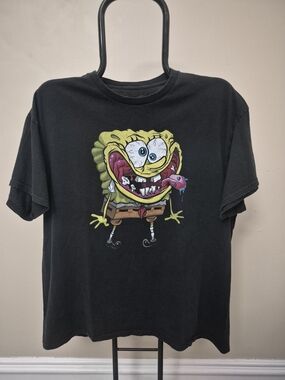 SpongeBob Squarepants Black Short-Sleeve Graphic Tee with Yellow Character Print